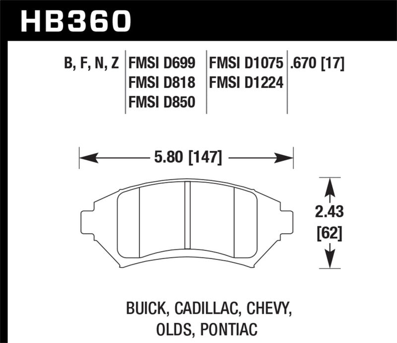 Hawk Buick/ Cadillac/ Chevy/ Olds/ Pontiac Front HPS Brake Pads -  Shop now at Performance Car Parts