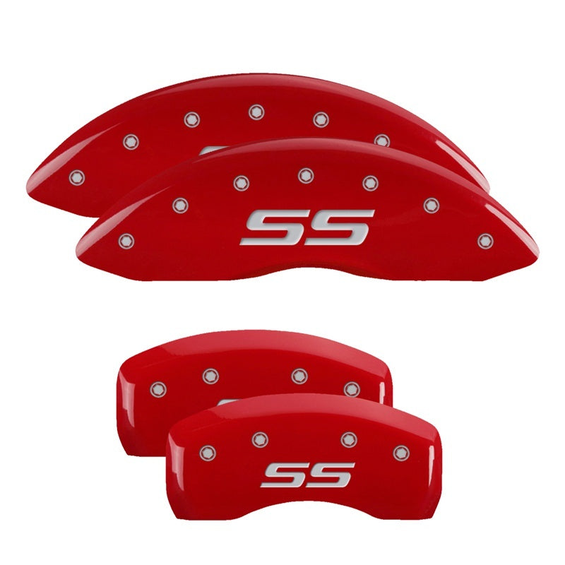 MGP 4 Caliper Covers Engraved Front & Rear Monte Carlo style/SS Red finish silver ch -  Shop now at Performance Car Parts