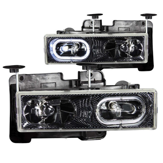 ANZO 1988-1998 Chevrolet C1500 Crystal Headlights Carbon w/ Halo - Performance Car Parts