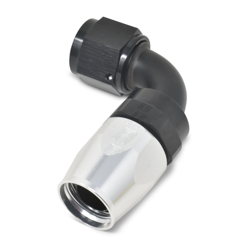 Russell Performance -10 AN Black/Silver 90 Degree Full Flow Hose End -  Shop now at Performance Car Parts