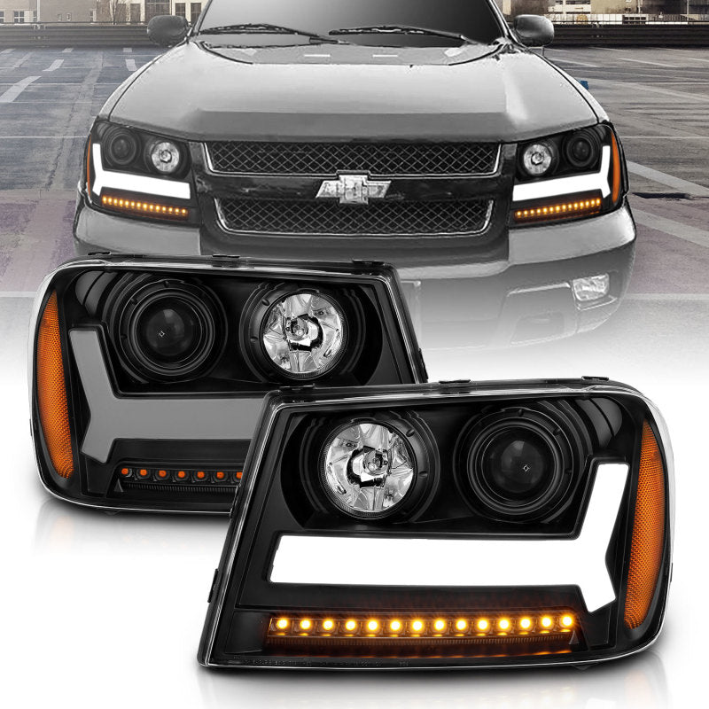 ANZO 2006-2009 Chevrolet Trailblazer Projector Headlights w/ Plank Style Design Black w/ Amber -  Shop now at Performance Car Parts