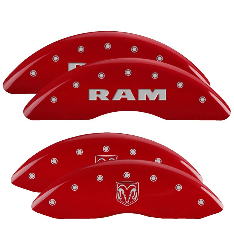 MGP 4 Caliper Covers Engraved Front RAM Engraved Rear RAMHEAD Red finish silver ch -  Shop now at Performance Car Parts