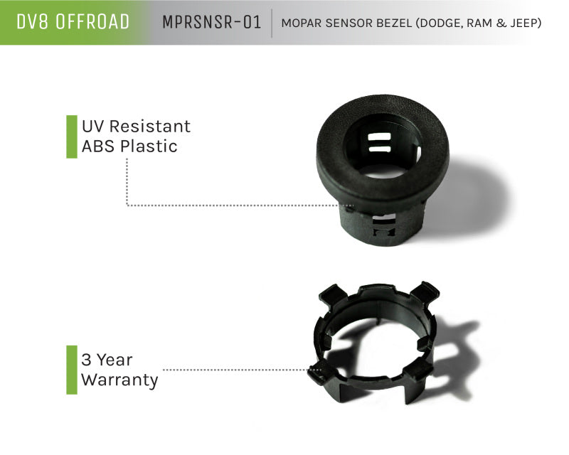 DV8 Offroad Jeep/Dodge/RAM Front Bezel & Rear Clip Replacement Kit for MOPAR Sensors - Set of 4 -  Shop now at Performance Car Parts