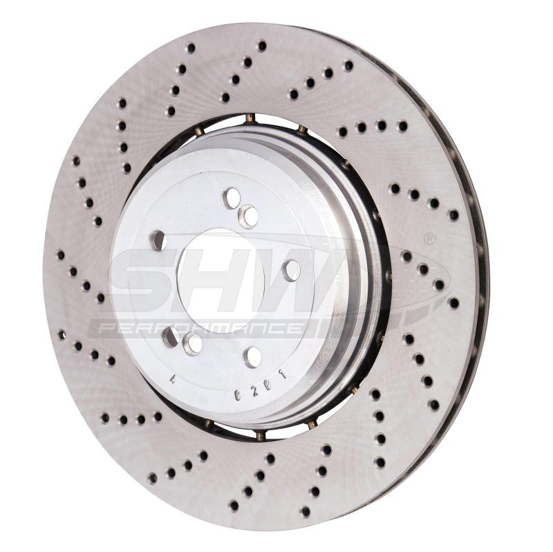 SHW 06-10 BMW M5 5.0L Left Rear Cross-Drilled Lightweight Brake Rotor (34212282807) -  Shop now at Performance Car Parts