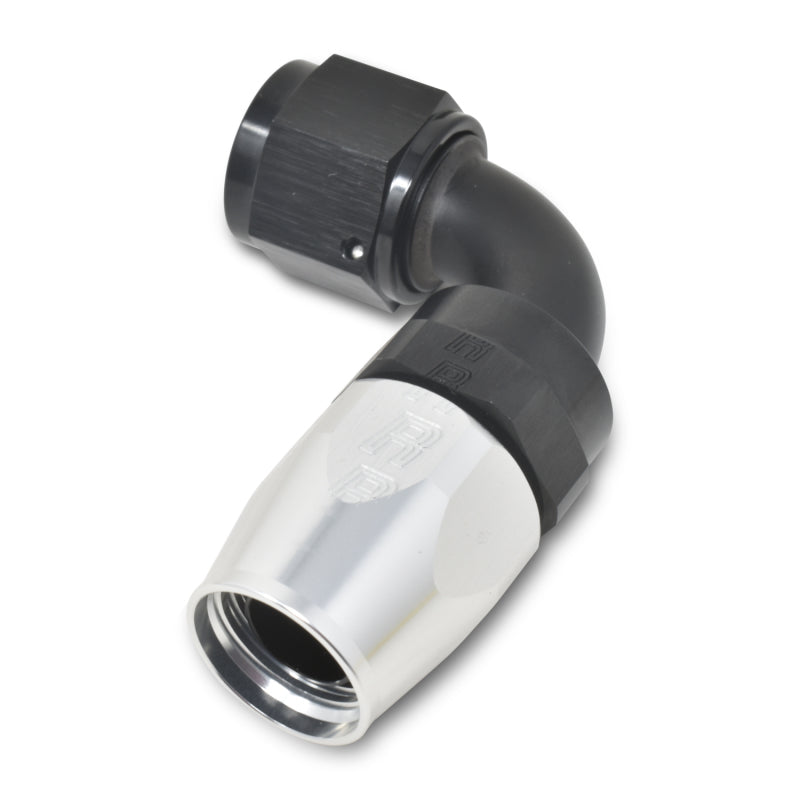Russell Performance -8 AN Black/Silver 90 Degree Full Flow Hose End -  Shop now at Performance Car Parts