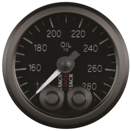 Autometer Stack Instruments 52mm 140-280 Deg F 1/8in NPTF Male Pro Control Oil Temp Gauge - Black - Performance Car Parts