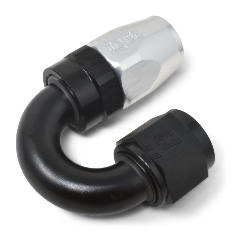 Russell Performance -8 AN Black/Silver 180 Degree Tight Radius Full Flow Swivel Hose End -  Shop now at Performance Car Parts