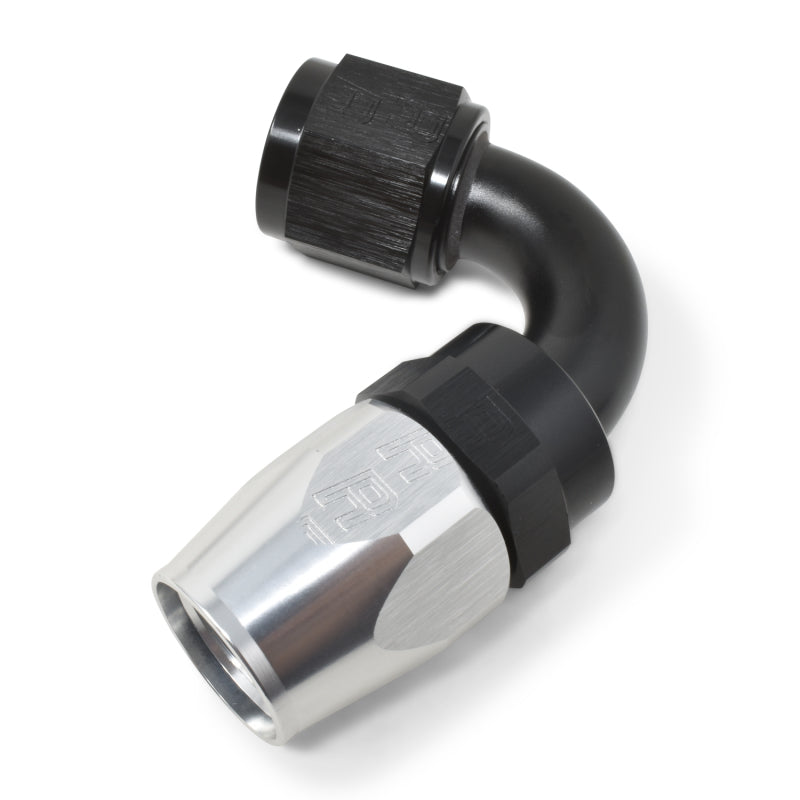Russell Performance -10 AN Black/Silver 120 Degree Tight Radius Full Flow Swivel Hose End -  Shop now at Performance Car Parts
