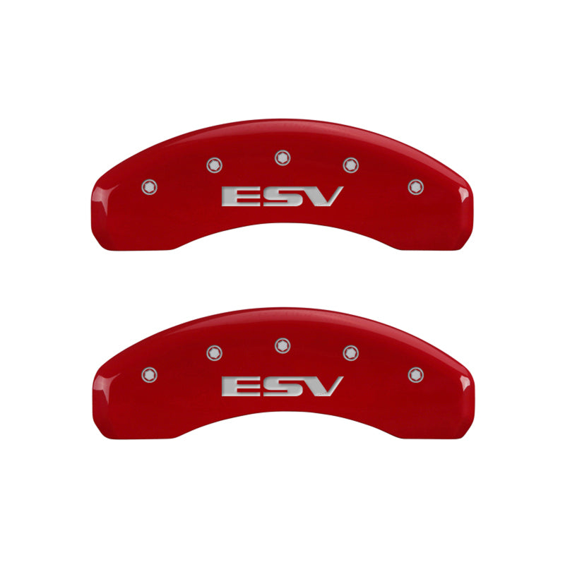 MGP 4 Caliper Covers Engraved Front Escalade Engraved Rear ESV Red finish silver ch -  Shop now at Performance Car Parts
