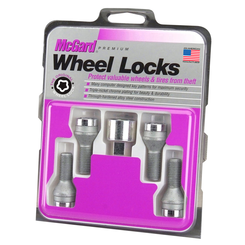 McGard Wheel Lock Bolt Set - 4pk. (Cone Seat) M14X1.25 / 17mm Hex / 27.3mm Shank Length - Chrome -  Shop now at Performance Car Parts