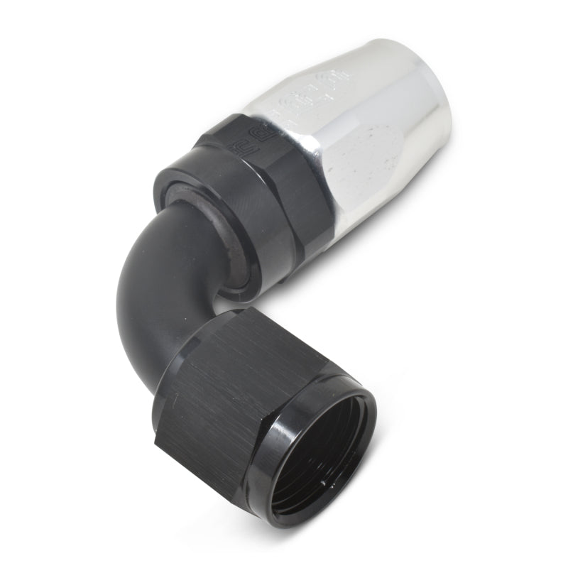 Russell Performance -6 AN Black/Silver 90 Degree Full Flow Hose End -  Shop now at Performance Car Parts