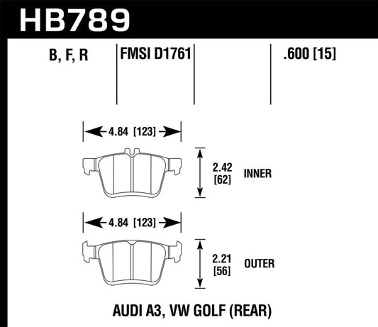 Hawk 15-20 Audi A3/S3 Performance Ceramic Street Rear Brake Pads