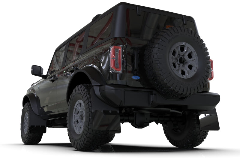 Rally Armor 21-22 Ford Bronco (Plstc Bmpr + RB - NO Rptr/Sprt) Blk Mud Flap w/Met. Blk Logo -  Shop now at Performance Car Parts