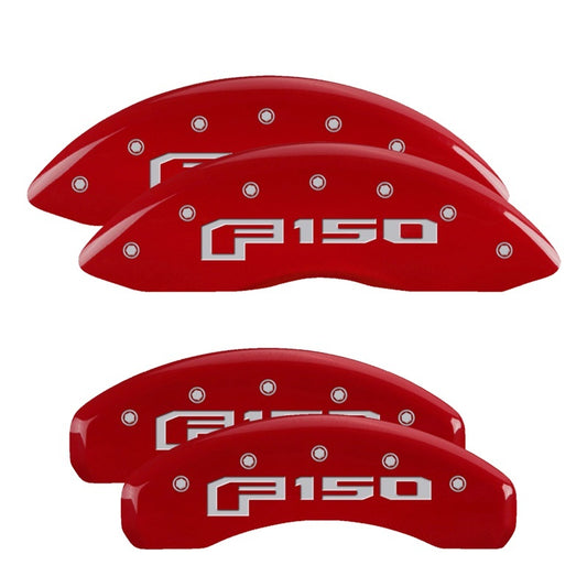 MGP 4 Caliper Covers Engraved Front & Rear Red Finish Silver F-150 (2015)