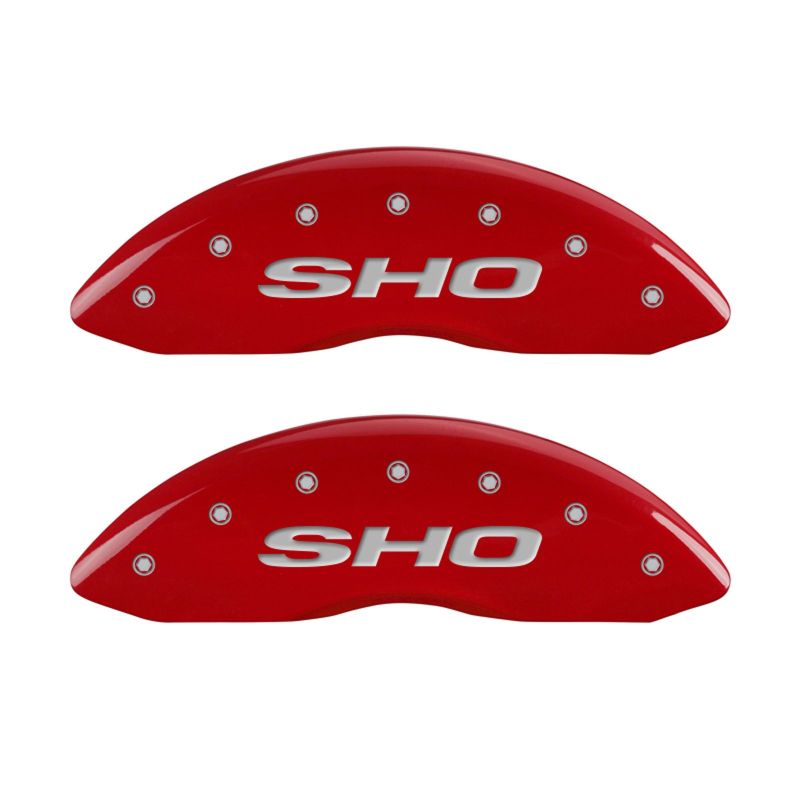 MGP 4 Caliper Covers Engraved Front & Rear SHO Red finish silver ch -  Shop now at Performance Car Parts