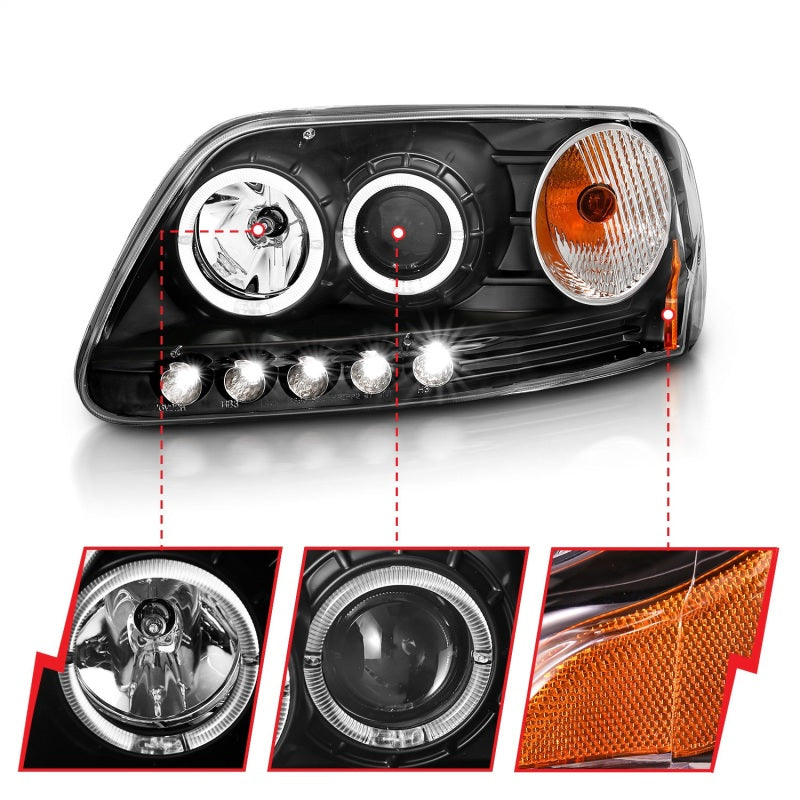 ANZO 1997.5-2003 Ford F-150 Projector Headlights w/ Halo and LED Black 1pc -  Shop now at Performance Car Parts