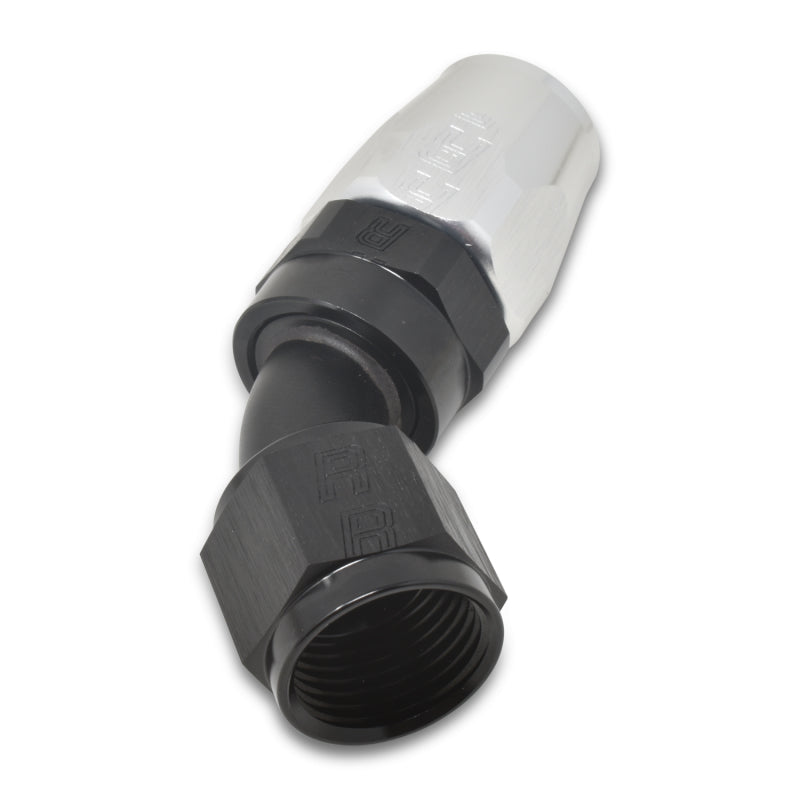 Russell Performance -10 AN Black/Silver 45 Degree Full Flow Hose End -  Shop now at Performance Car Parts
