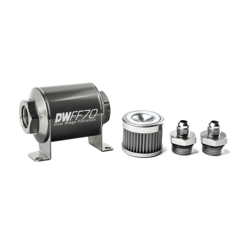 DeatschWerks Stainless Steel 6AN 40 Micron Universal Inline Fuel Filter Housing Kit (70mm) -  Shop now at Performance Car Parts