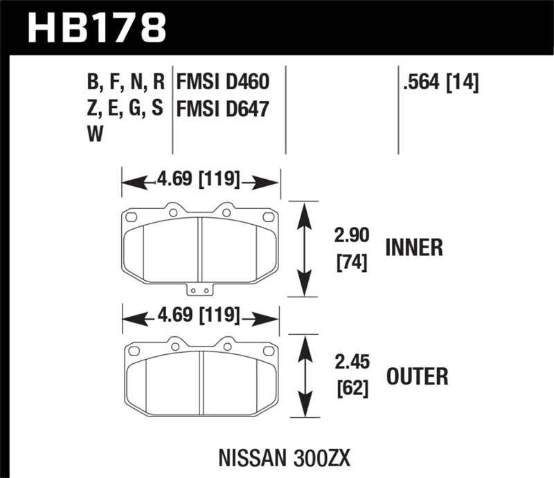 Hawk 2/1989-1996 Nissan 300ZX Base (Excl. Turbo) HPS 5.0 Front Brake Pads -  Shop now at Performance Car Parts