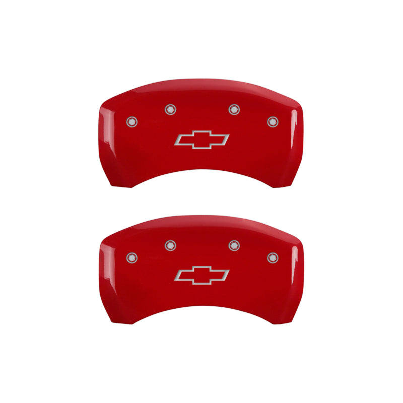 MGP 4 Caliper Covers Engraved Front & Rear Bowtie Red finish silver ch -  Shop now at Performance Car Parts