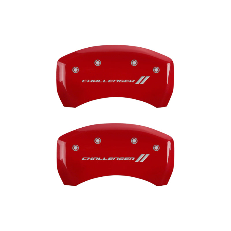 MGP 4 Caliper Covers Engraved Front & Rear With stripes/Challenger Red finish silver ch -  Shop now at Performance Car Parts