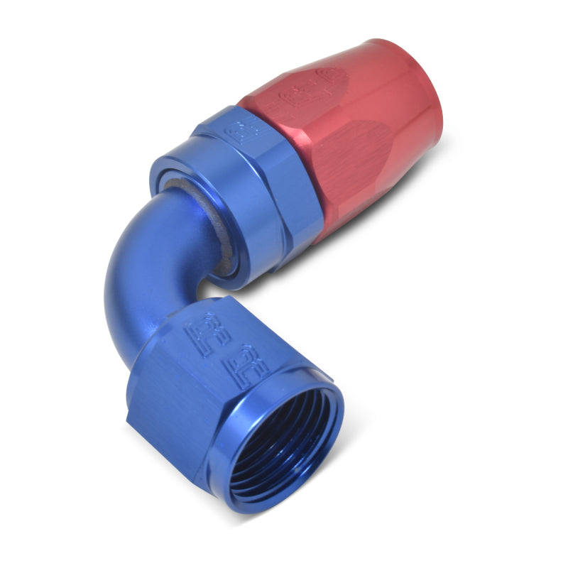 Russell Performance -10 AN Red/Blue 90 Degree Full Flow Hose End -  Shop now at Performance Car Parts