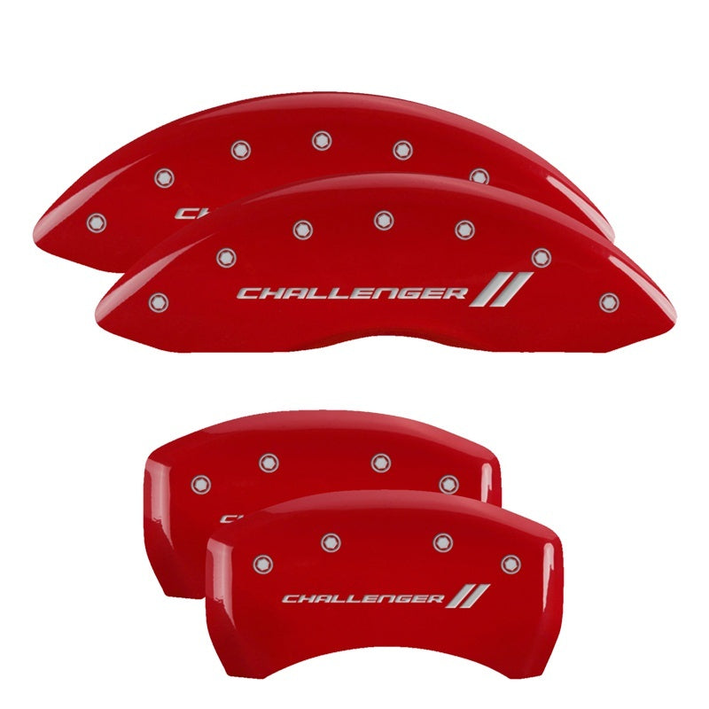 MGP 4 Caliper Covers Engraved Front & Rear With stripes/Challenger Red finish silver ch -  Shop now at Performance Car Parts