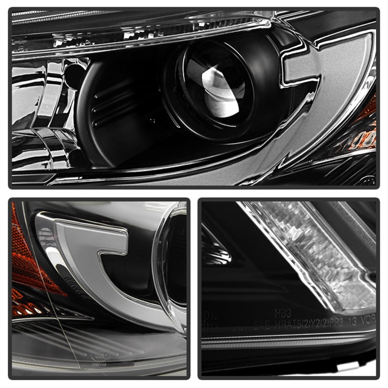 Spyder Honda Accord 2013-2015 4DR Projector Headlights Light Bar DRL Black PRO-YD-HA13-LBDRL-BK