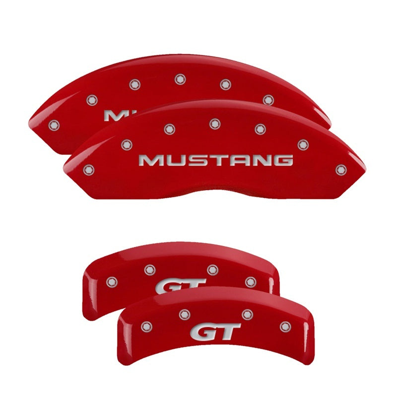 MGP 4 Caliper Covers Engraved Front Mustang Engraved Rear SN95/GT Red finish silver ch -  Shop now at Performance Car Parts