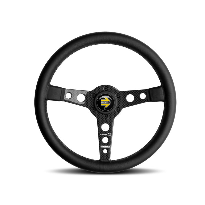 Momo Prototipo 6C Steering Wheel 350 mm - Black Leather/Gry St/Cbn Fbr Spoke -  Shop now at Performance Car Parts