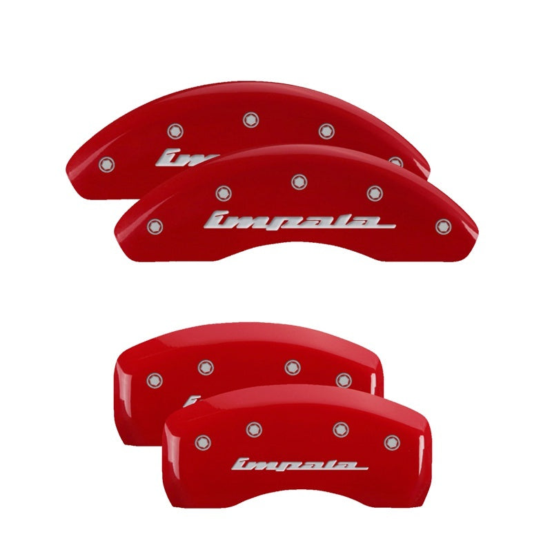 MGP 4 Caliper Covers Engraved Front & Rear Impala Red finish silver ch -  Shop now at Performance Car Parts