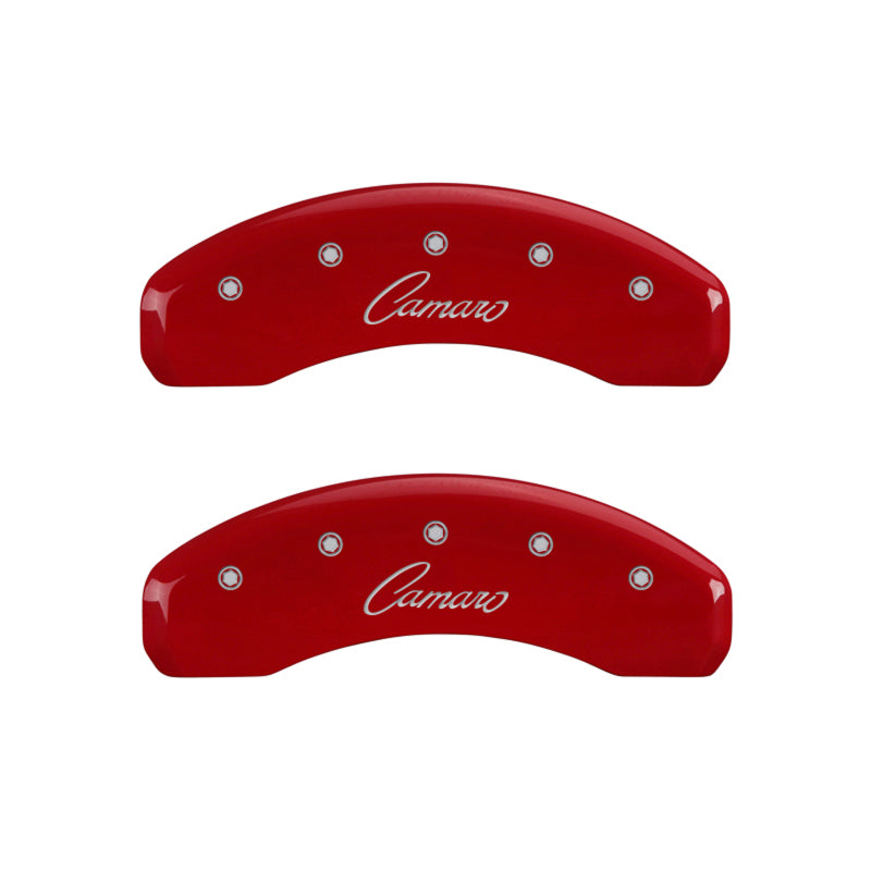 MGP 4 Caliper Covers Engraved Front & Rear Cursive/Camaro Red finish silver ch -  Shop now at Performance Car Parts