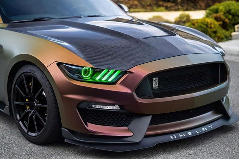 Oracle 15-17 Ford Mustang Dynamic RGB+A Pre-Assembled Headlights - Black Edition - ColorSHIFT -  Shop now at Performance Car Parts