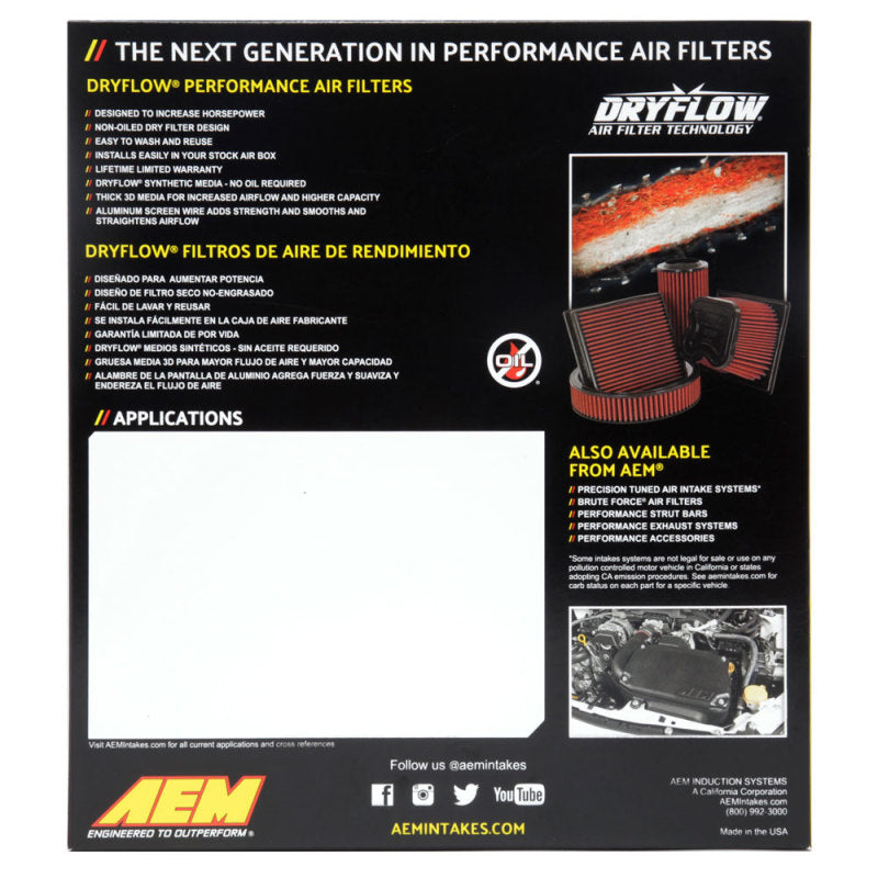 AEM Nissan 11.438in O/S L x 9.75in O/S W x 1.438in H DryFlow Air Filter -  Shop now at Performance Car Parts