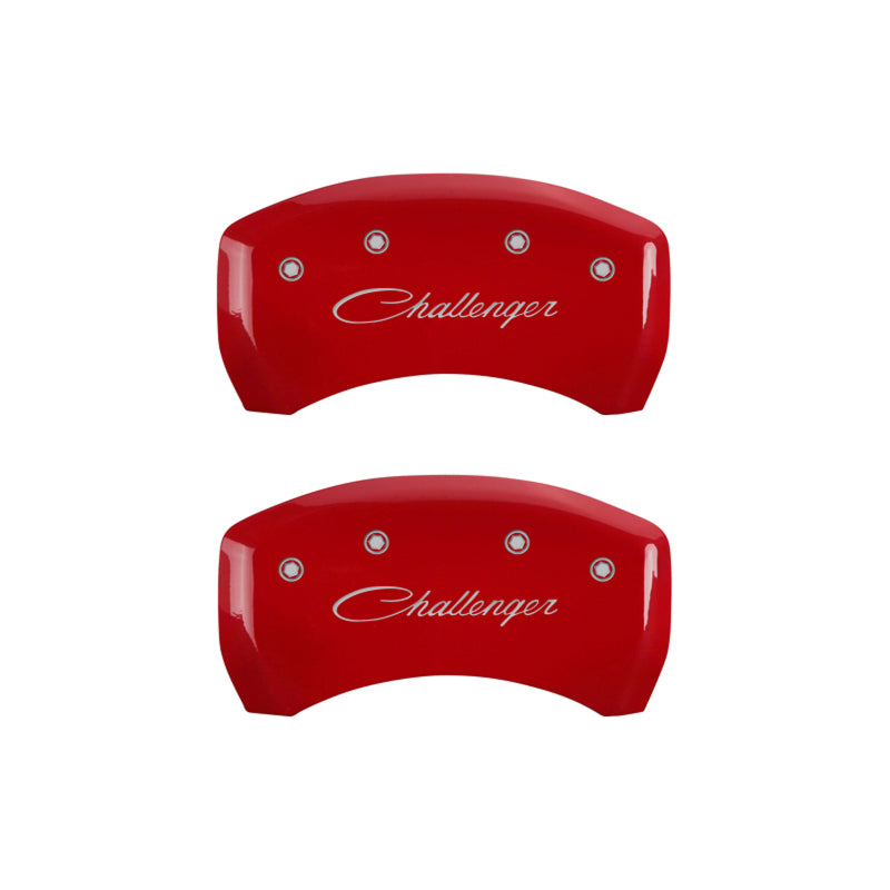 MGP 4 Caliper Covers Engraved Front & Rear Cursive/Challenger Red finish silver ch -  Shop now at Performance Car Parts