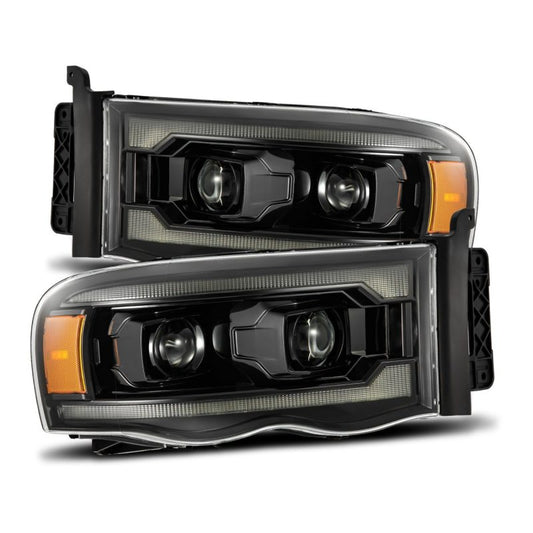 AlphaRex 02-05 Dodge Ram 1500 LUXX LED Proj Headlights Alpha Black w/Activ Light/Seq Signal - Performance Car Parts