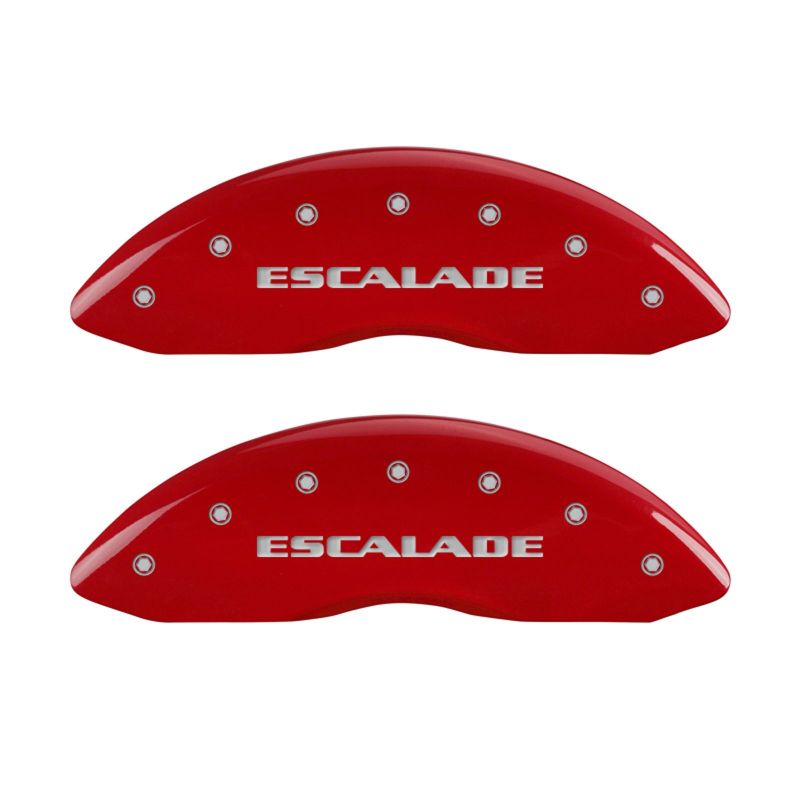 MGP 4 Caliper Covers Engraved Front Escalade Engraved Rear ESV Red finish silver ch -  Shop now at Performance Car Parts